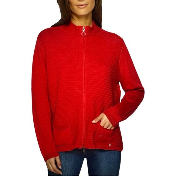Rabe Ribbed  Red Zip-Up Cardigan. - Picture 1 of 12